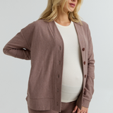 Cozy Fleece Relaxed Maternity Cardigan (Mocha) | CARRY