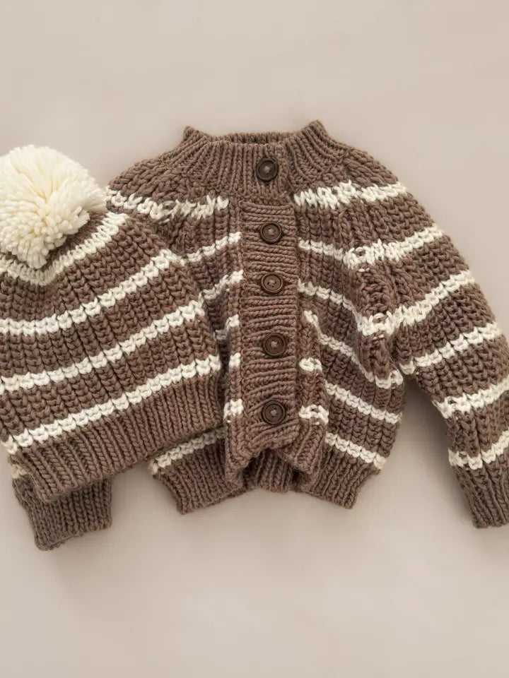 Rib Knit Stripe Baby Cardigan (Tan) | The Blueberry Hill