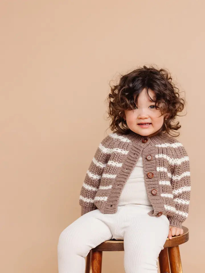 Rib Knit Stripe Baby Cardigan (Tan) | The Blueberry Hill