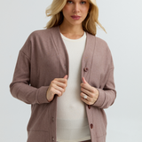 Cozy Fleece Relaxed Maternity Cardigan (Mocha) | CARRY