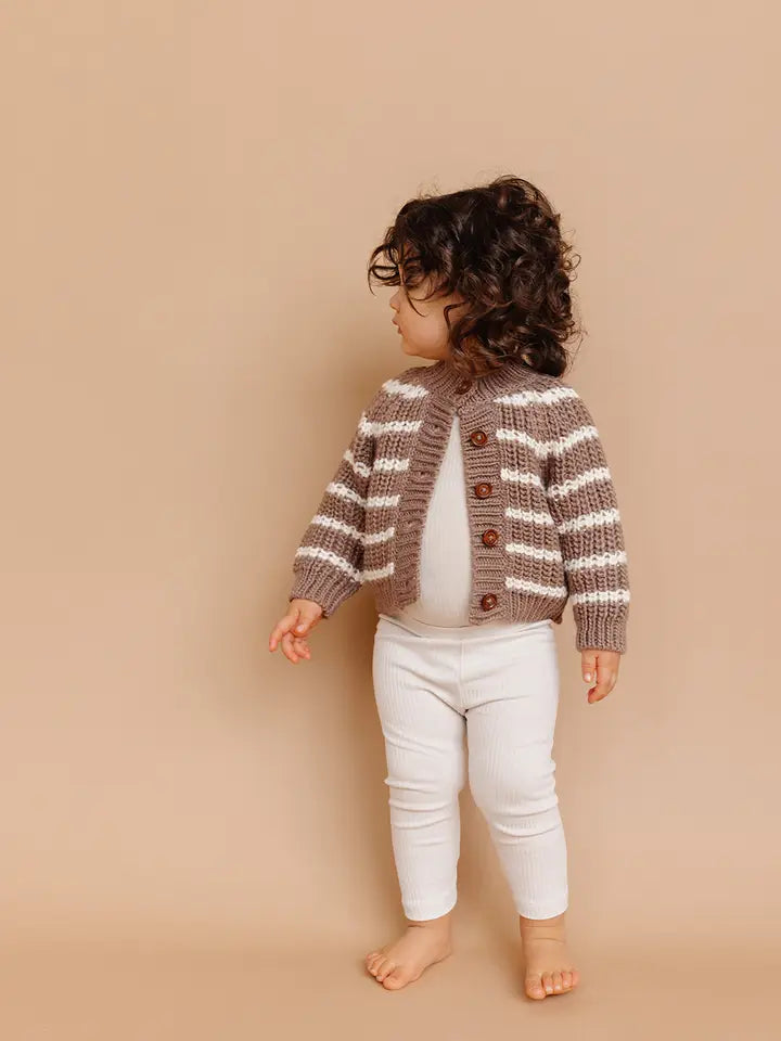 Rib Knit Stripe Baby Cardigan (Tan) | The Blueberry Hill