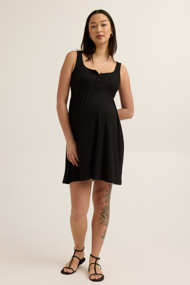 Modal Short Knit Nursing Dress (Black) | CARRY