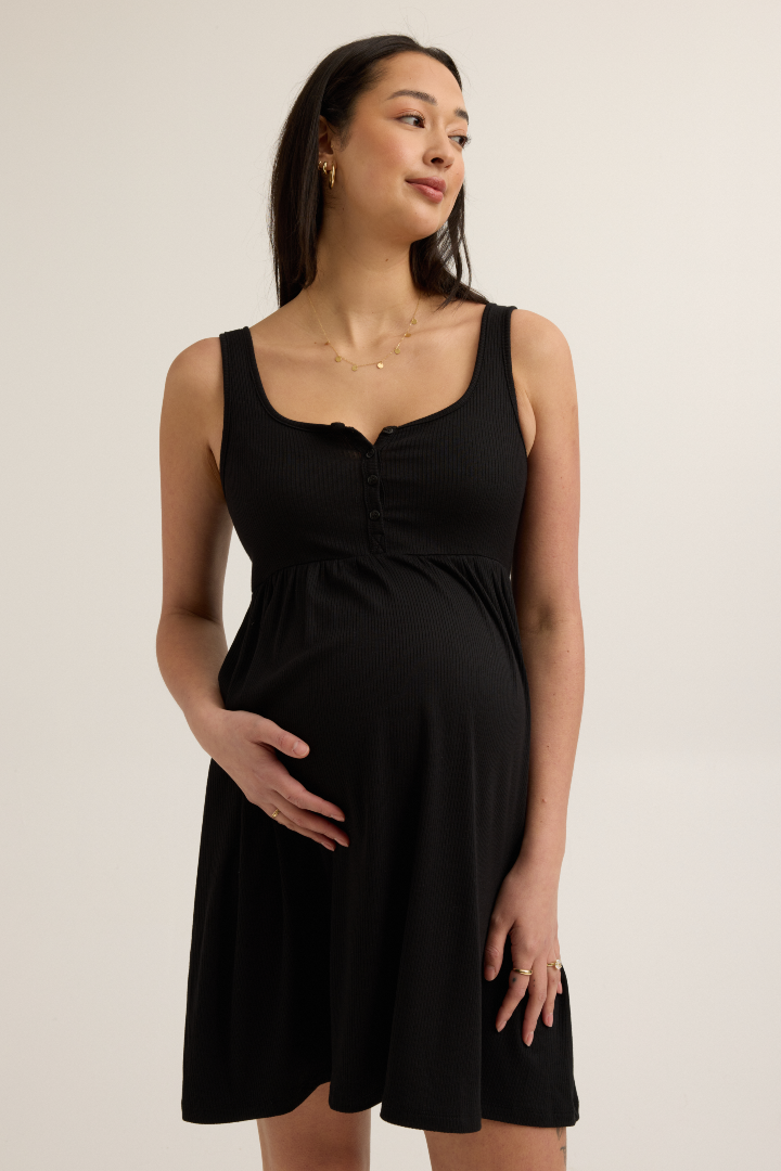 Modal Short Knit Nursing Dress (Black) | CARRY