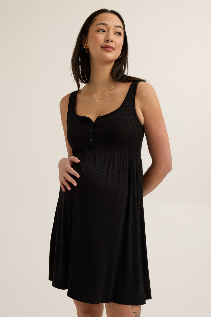 Modal Short Knit Nursing Dress (Black) | CARRY