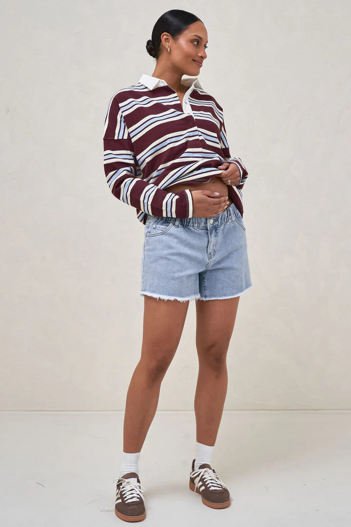 Sunday Stroll Maternity Denim Short (Pacific Blue) | Bae The Label