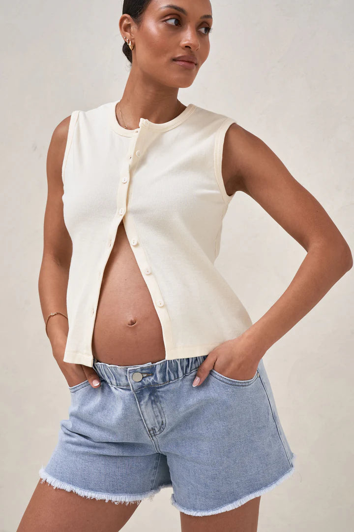 Sunday Stroll Maternity Denim Short (Pacific Blue) | Bae The Label