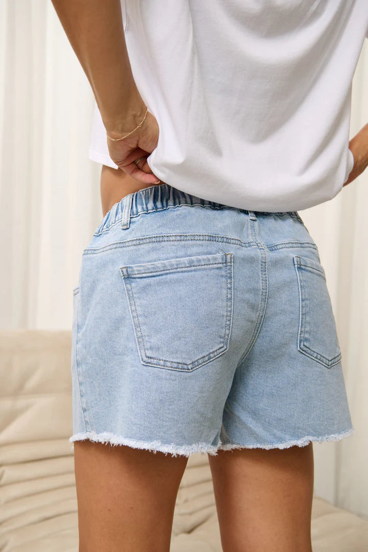 Sunday Stroll Maternity Denim Short (Pacific Blue) | Bae The Label