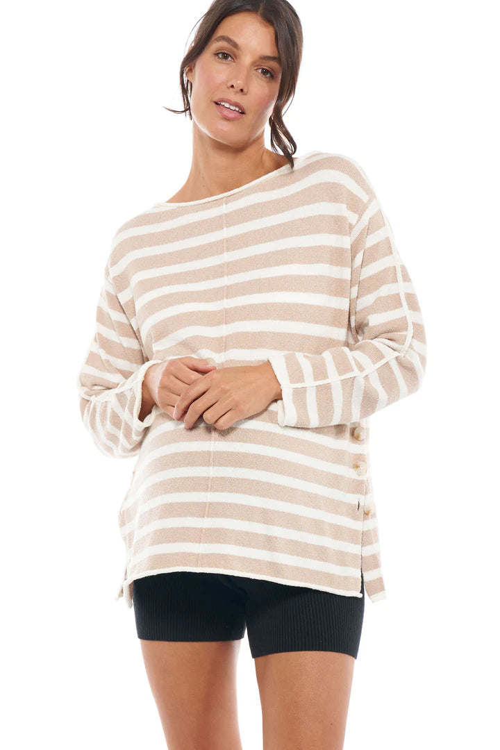 Stripe Knit Maternity & Nursing Top (Latte/White) | Bae The Label