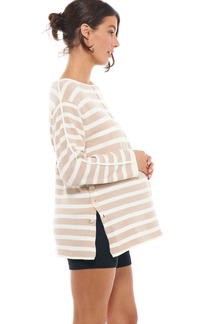 Stripe Knit Maternity & Nursing Top (Latte/White) | Bae The Label