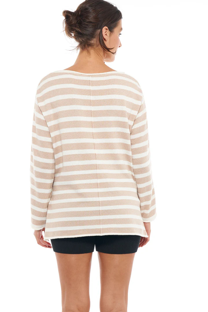 Stripe Knit Maternity & Nursing Top (Latte/White) | Bae The Label