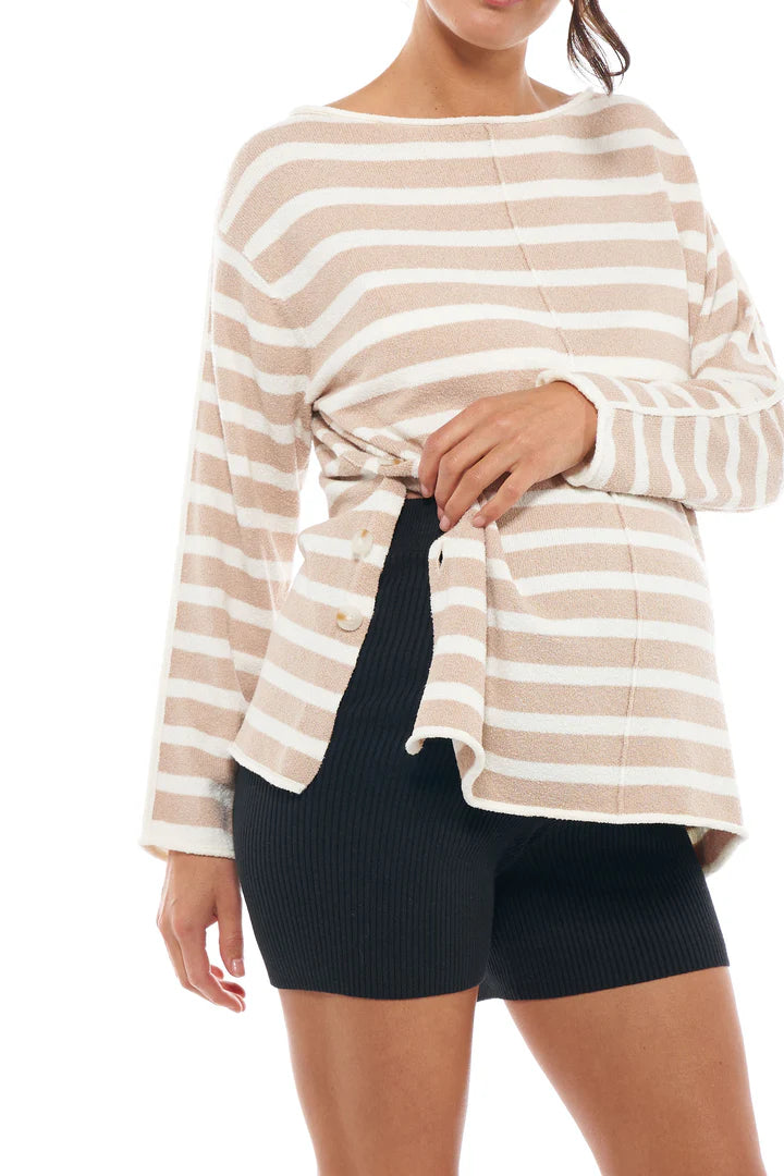 Stripe Knit Maternity & Nursing Top (Latte/White) | Bae The Label