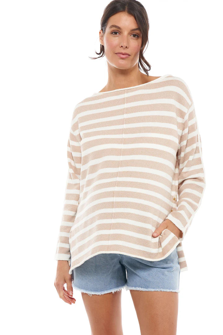 Stripe Knit Maternity & Nursing Top (Latte/White) | Bae The Label