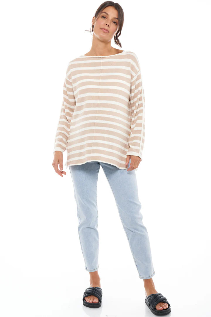 Stripe Knit Maternity & Nursing Top (Latte/White) | Bae The Label