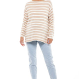 Stripe Knit Maternity & Nursing Top (Latte/White) | Bae The Label