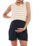 Stripe Knit Maternity Crop Tank Top (Latte/White) | Bae The Label