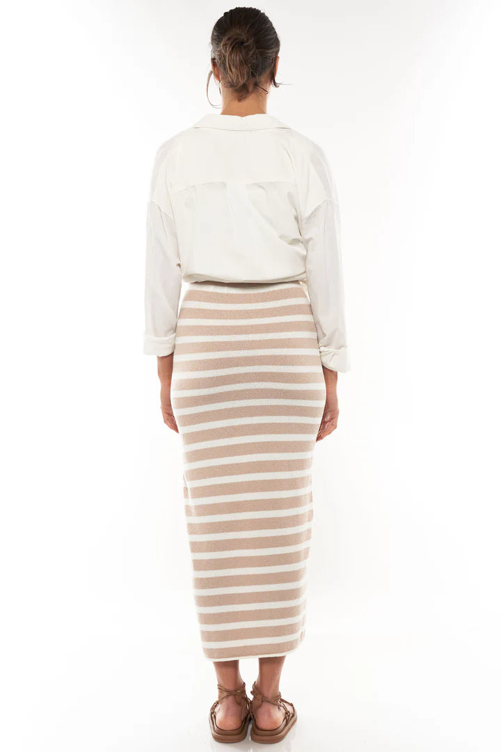 Away We Go Split Knit Maternity Midi Skirt (Latte) | Bae The Label