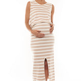 Stripe Knit Maternity Crop Tank Top (Latte/White) | Bae The Label