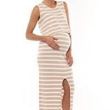 Away We Go Split Knit Maternity Midi Skirt (Latte) | Bae The Label