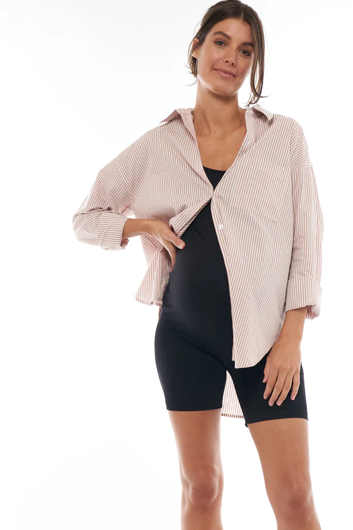 Draw The Line Maternity Shirt (Clay Stripe) | Bae The Label Canada
