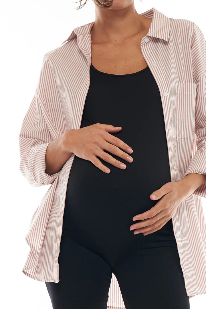 Draw The Line Maternity Shirt (Clay Stripe) | Bae The Label Canada