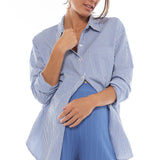 Draw The Line Maternity Shirt (Mid Blue Stripe) | Bae The Label Canada