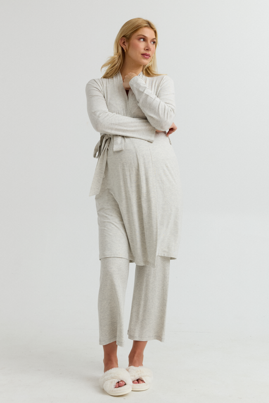 Bamboo Classic Maternity Robe (Grey Mix) | CARRY