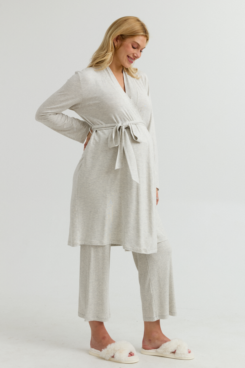 Bamboo Classic Maternity Robe (Grey Mix) | CARRY