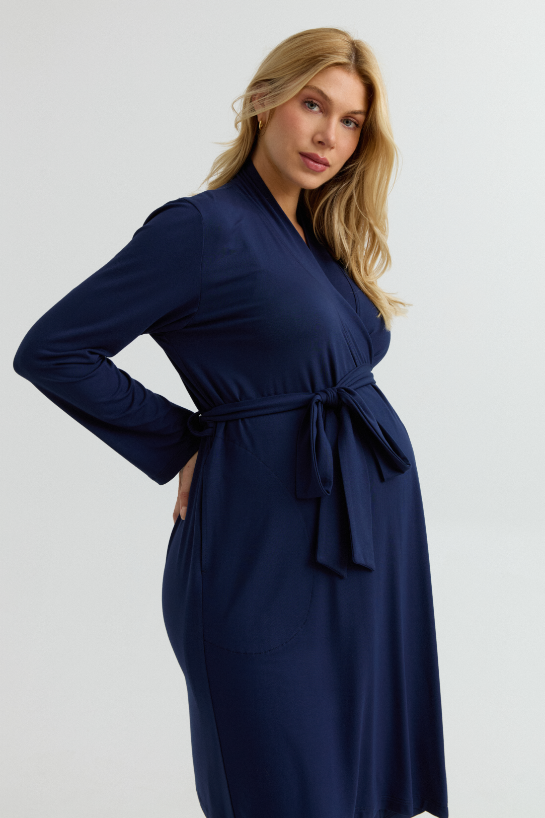 Bamboo Classic Maternity Robe (Navy) | CARRY