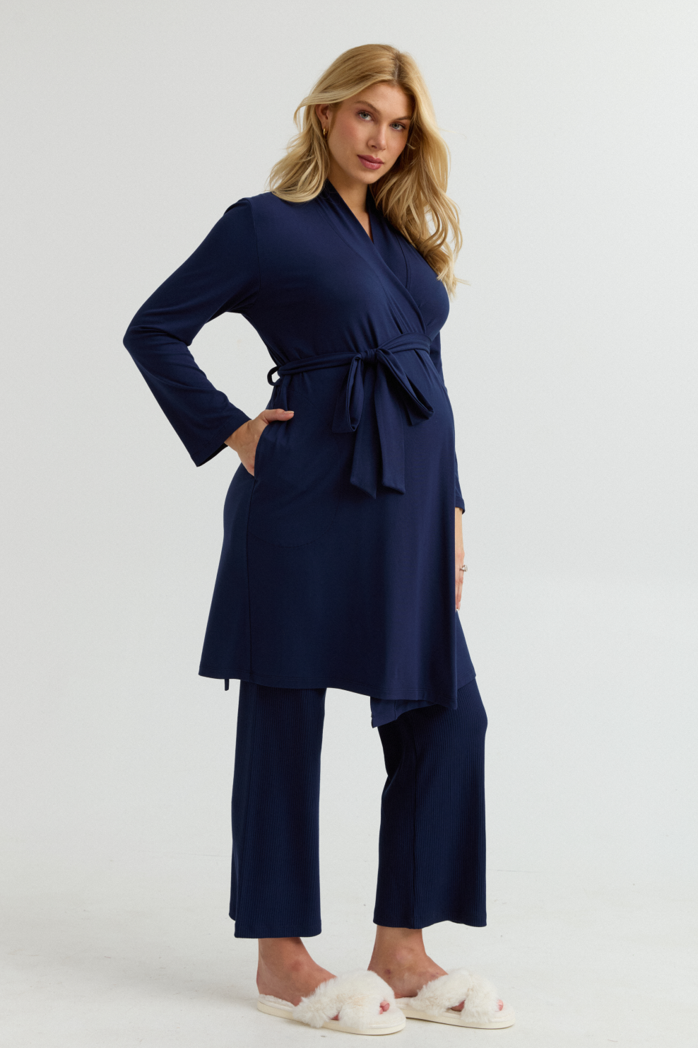 Bamboo Classic Maternity Robe (Navy) | CARRY