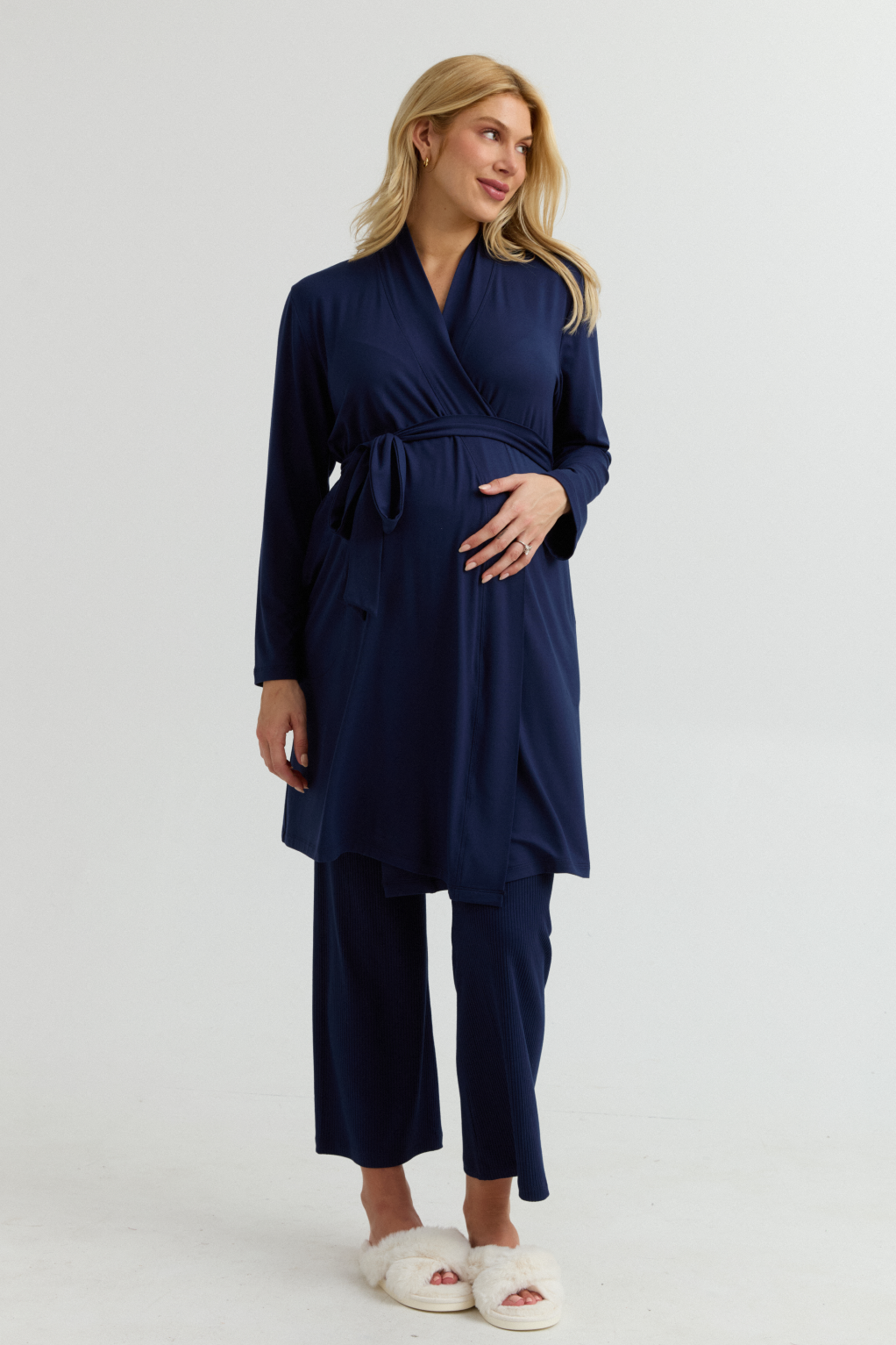 Bamboo Classic Maternity Robe (Navy) | CARRY