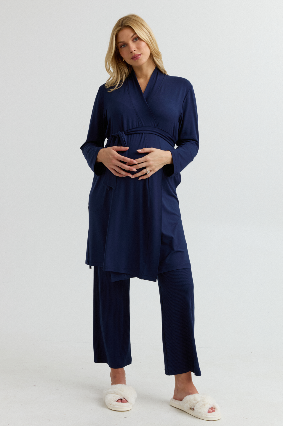 Bamboo Classic Maternity Robe (Navy) | CARRY