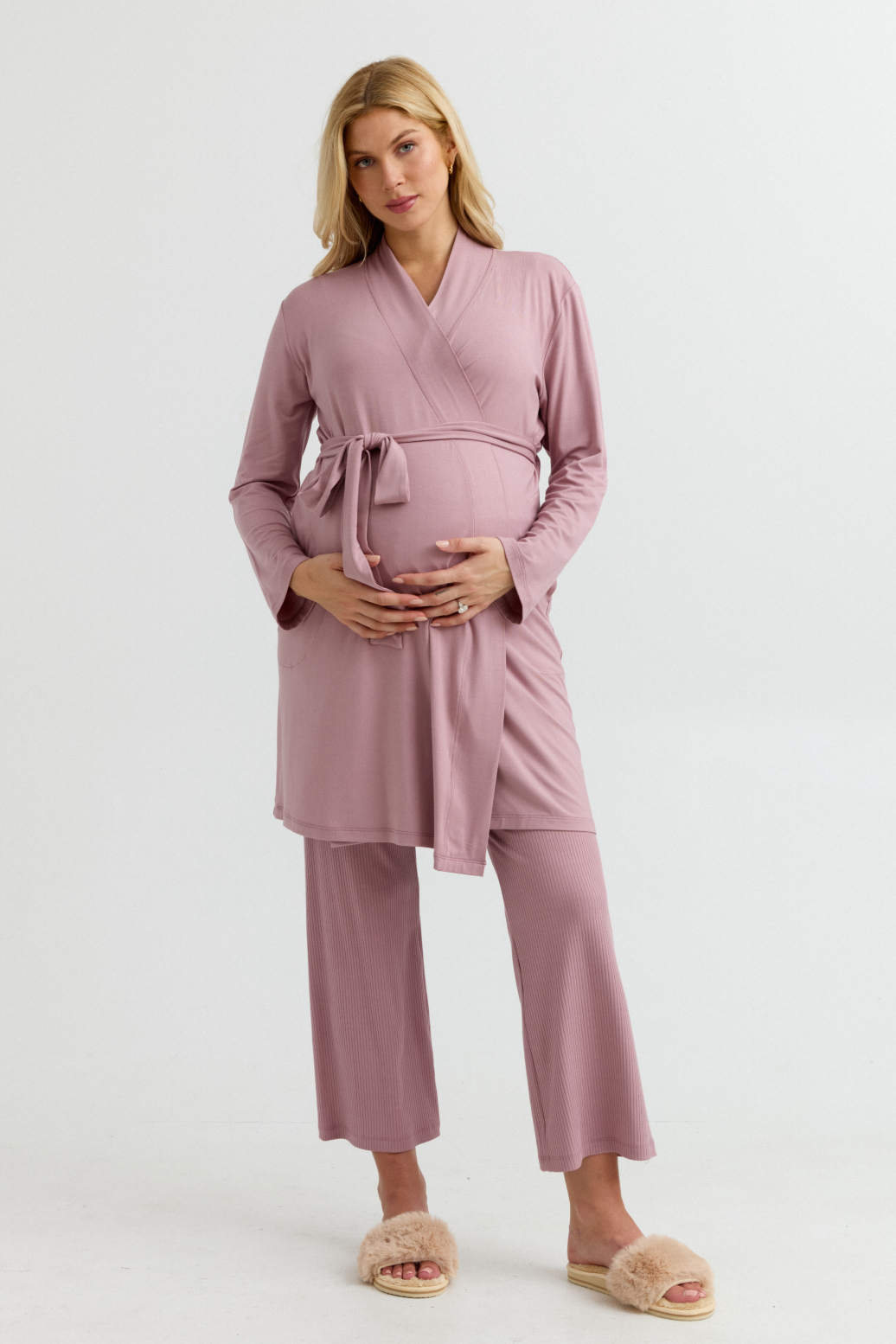 Bamboo Classic Maternity Robe (Peony) | CARRY