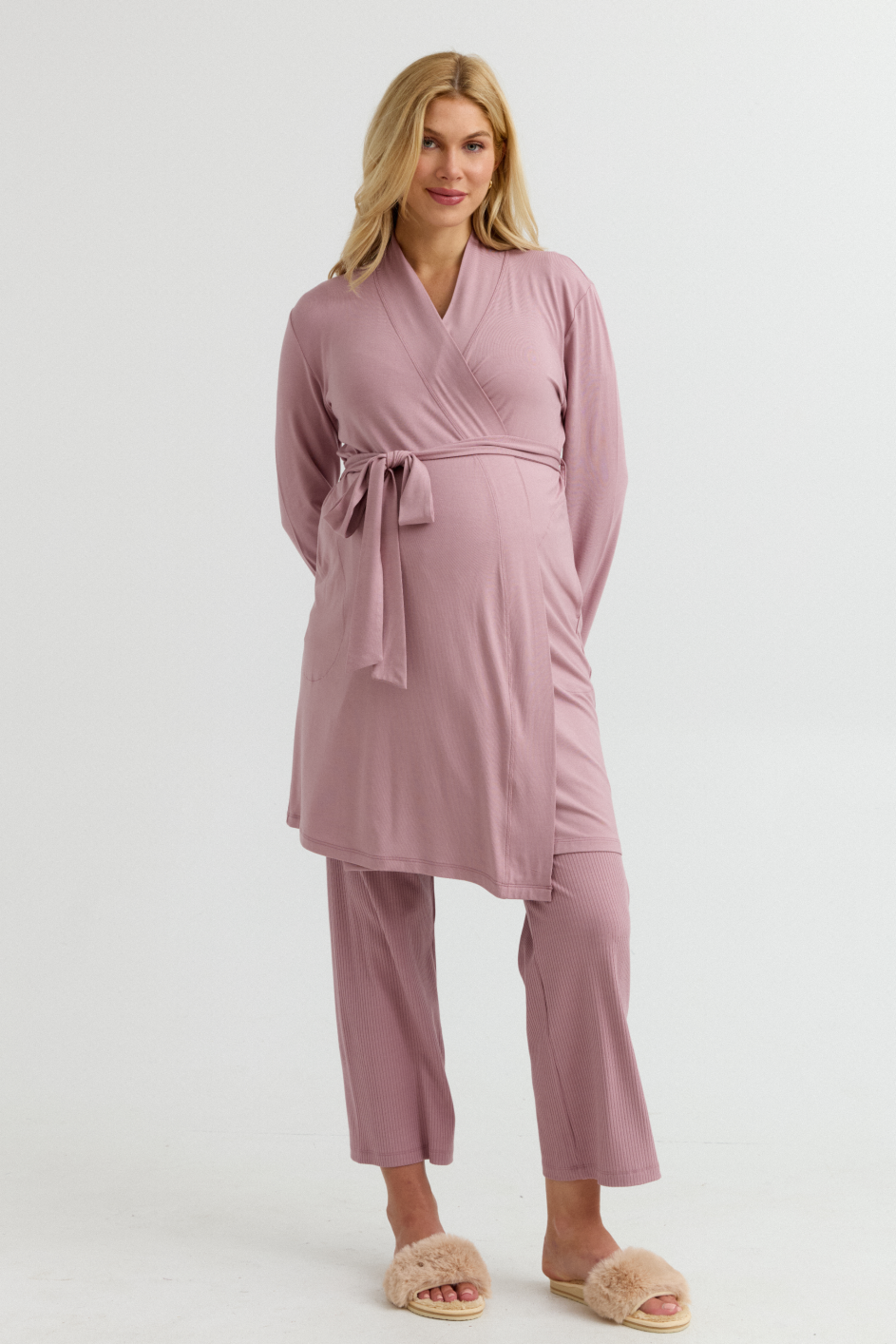 Bamboo Classic Maternity Robe (Peony) | CARRY