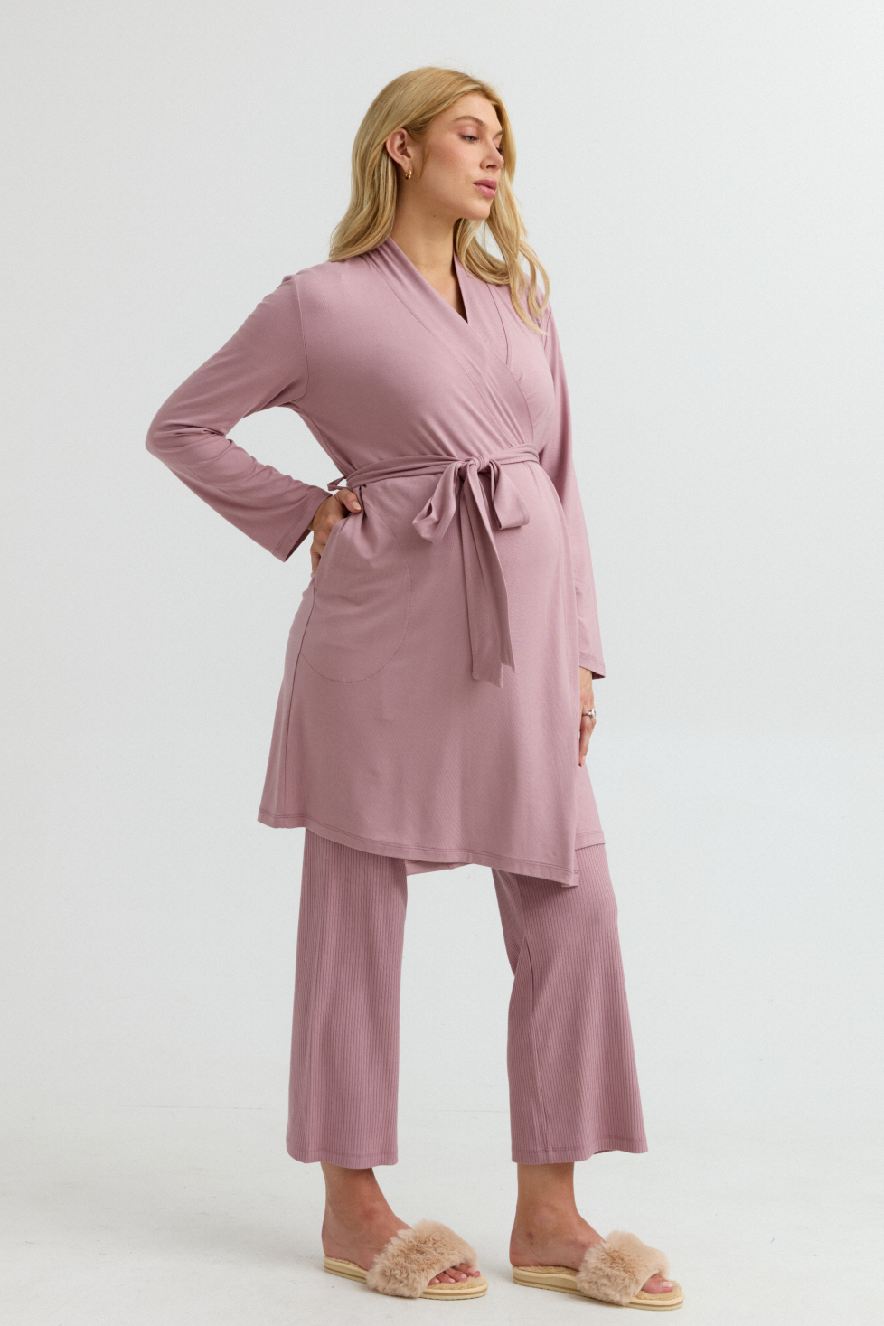 Bamboo Classic Maternity Robe (Peony) | CARRY