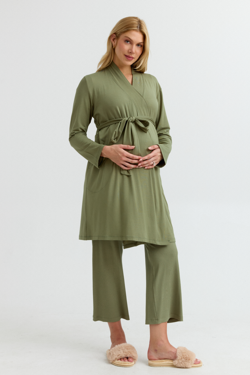 Bamboo Classic Maternity Robe (Sage Green) | CARRY