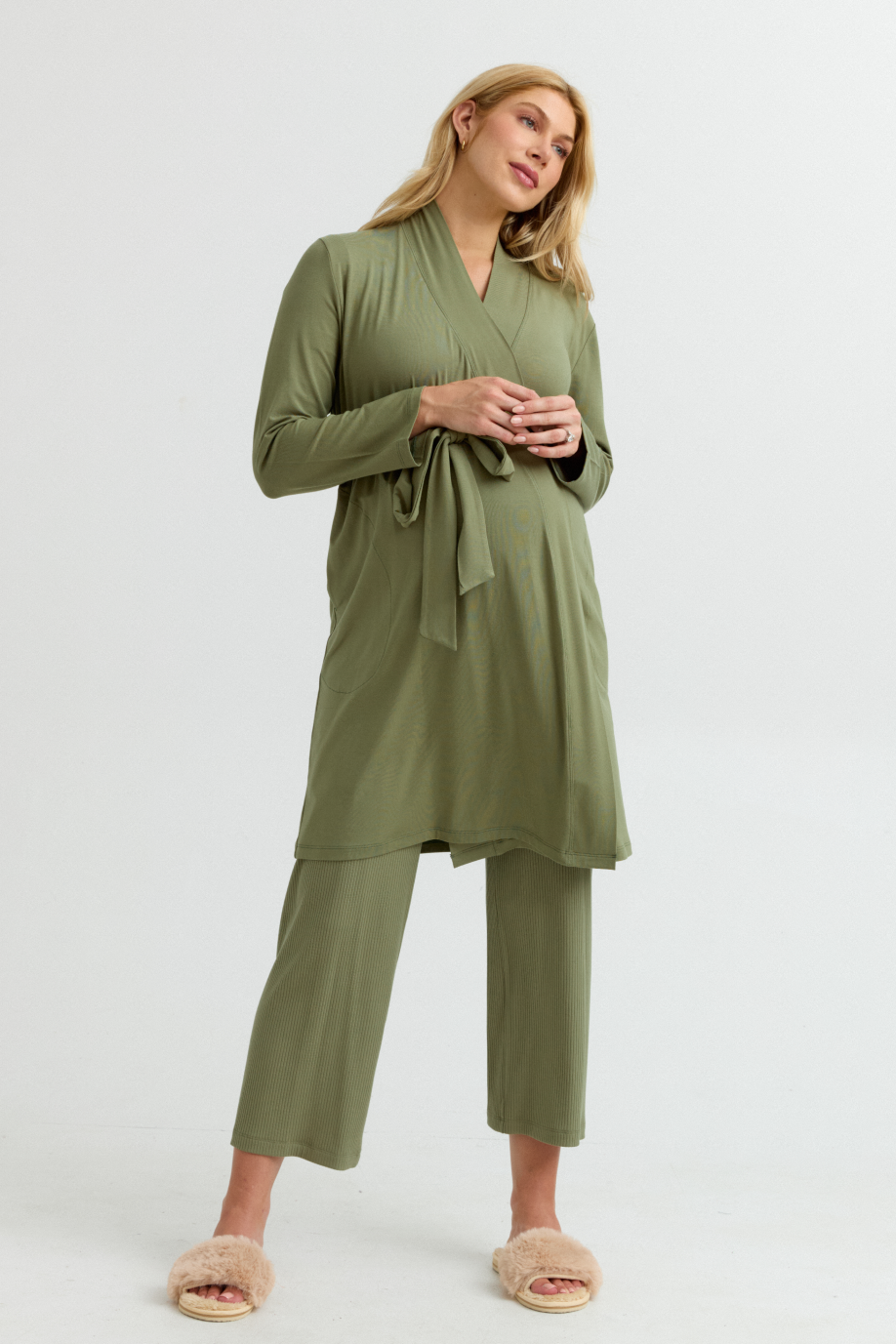 Bamboo Classic Maternity Robe (Sage Green) | CARRY