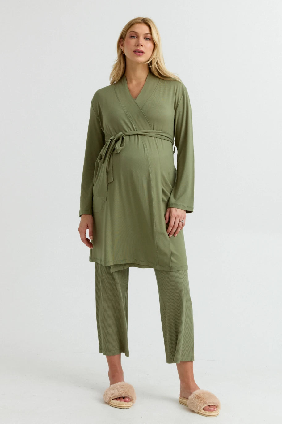 Bamboo Classic Maternity Robe (Sage Green) | CARRY