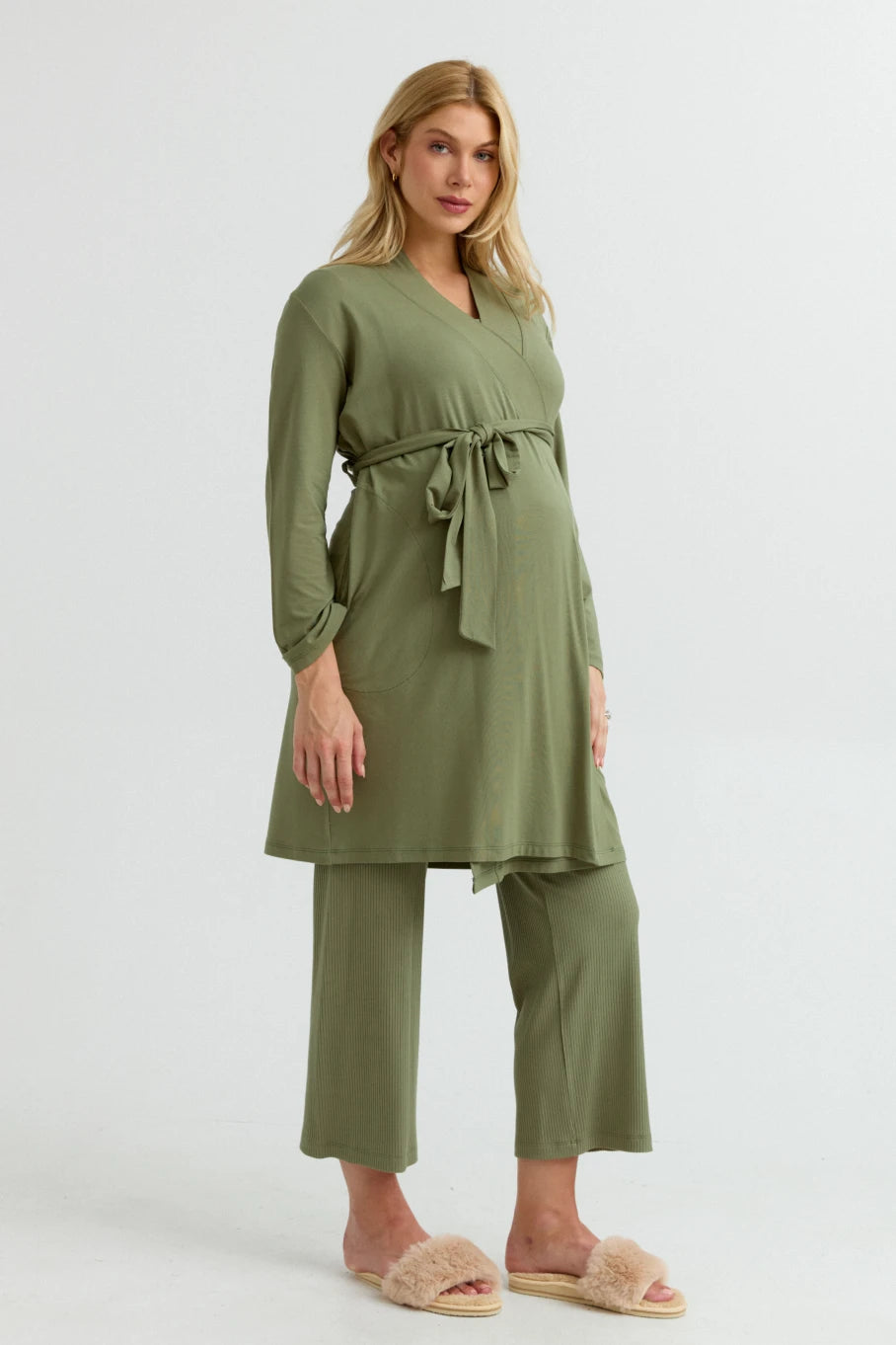 Bamboo Classic Maternity Robe (Sage Green) | CARRY