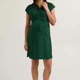 Belted Woven Maternity Work Dress (Emerald) | CARRY
