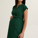 Belted Woven Maternity Work Dress (Emerald) | CARRY
