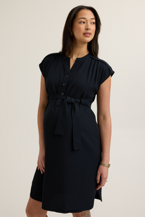 Belted Woven Maternity Work Dress (Navy) | CARRY