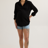 Airy Cotton Maternity Shirt (Black) | CARRY