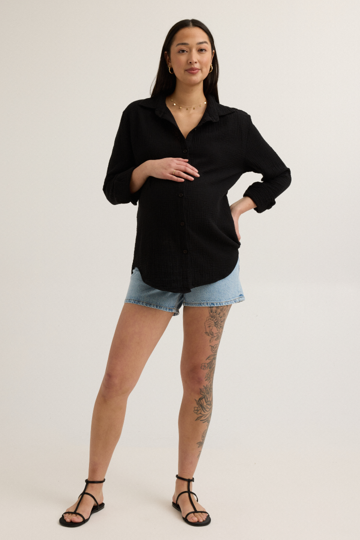 Airy Cotton Maternity Shirt (Black) | CARRY