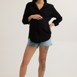 Airy Cotton Maternity Shirt (Black) | CARRY