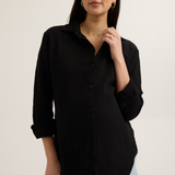 Airy Cotton Maternity Shirt (Black) | CARRY