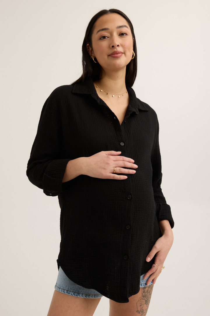 Airy Cotton Maternity Shirt (Black) | CARRY