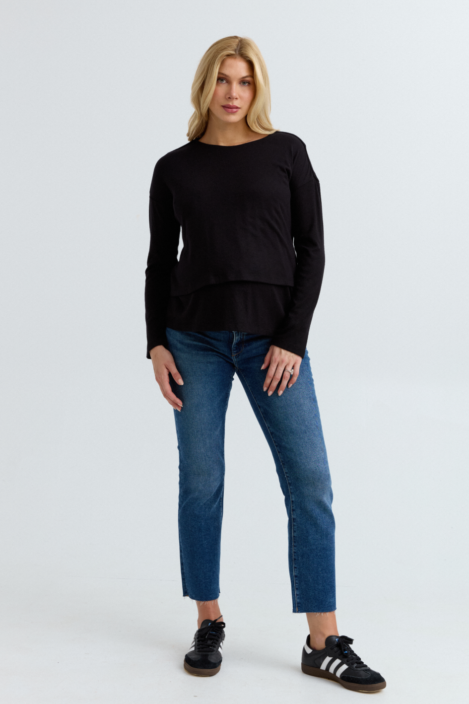 Brie Layered Knit Nursing Sweater (Black) | CARRY