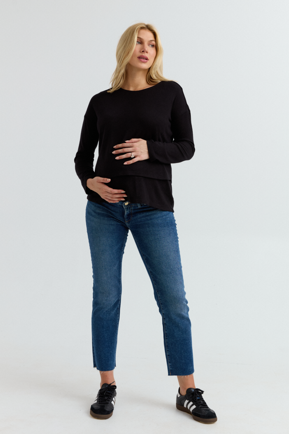 Brie Layered Knit Nursing Sweater (Black) | CARRY