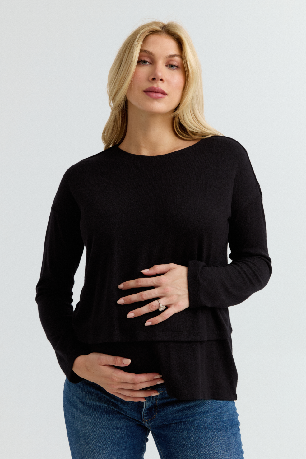 Layered Knit Nursing Sweater Black CARRY Carry Maternity Canada