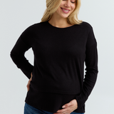 Brie Layered Knit Nursing Sweater (Black) | CARRY